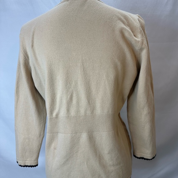 White House Black Market Beige Sweater Cardigan with Black Ribbon Size L - Picture 8 of 11